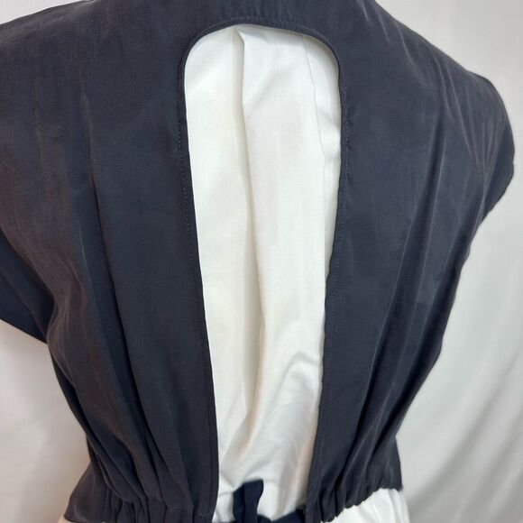Zara Washed Black & White Modern High Low Blouse with Ribbon Bow Size XS - Picture 9 of 13